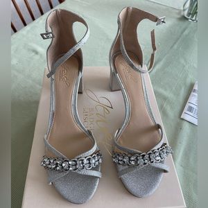 Badgley Mischka Giona Heel, brand new in box, silver.